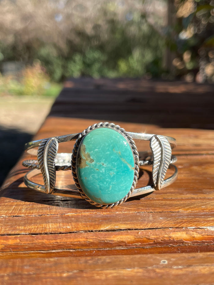 Kingman Turquoise Feather Cuff Bracelet | Sterling Silver B885