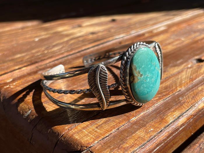Kingman Turquoise Feather Cuff Bracelet | Sterling Silver B885