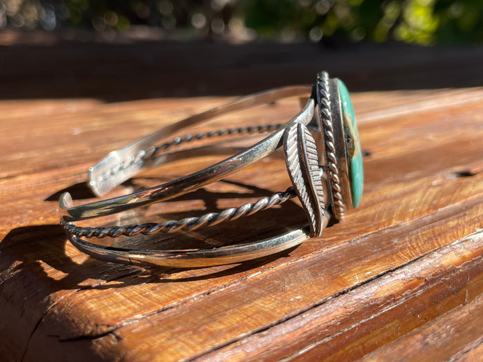 Kingman Turquoise Feather Cuff Bracelet | Sterling Silver B885