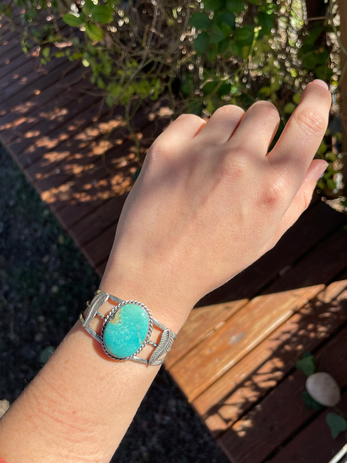 Kingman Turquoise Feather Cuff Bracelet | Sterling Silver B885