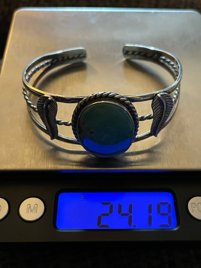 Kingman Turquoise Feather Cuff Bracelet | Sterling Silver B885