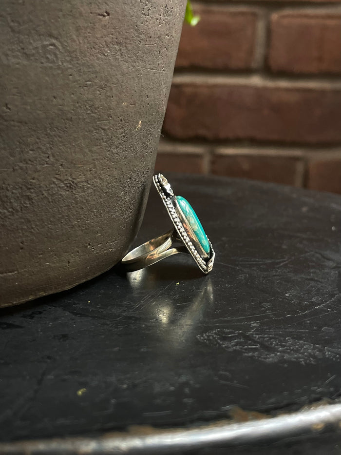 Kingman Turquoise Floral Ring | 925 Sterling Silver | Size 9 E292