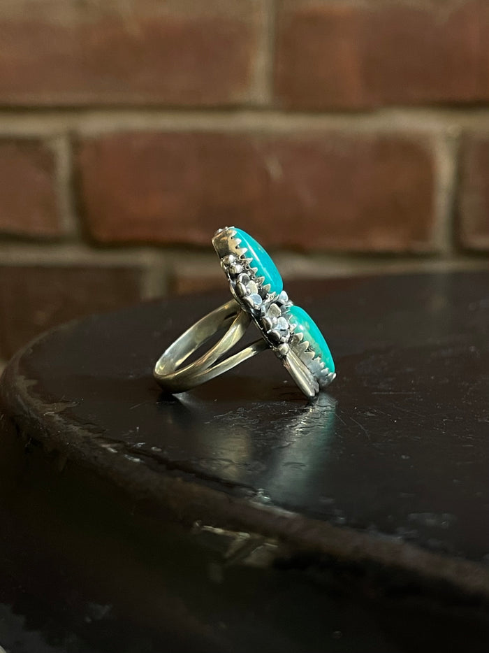 Kingman Turquoise Floral Ring Size 7.25 | 925 Sterling Silver G561