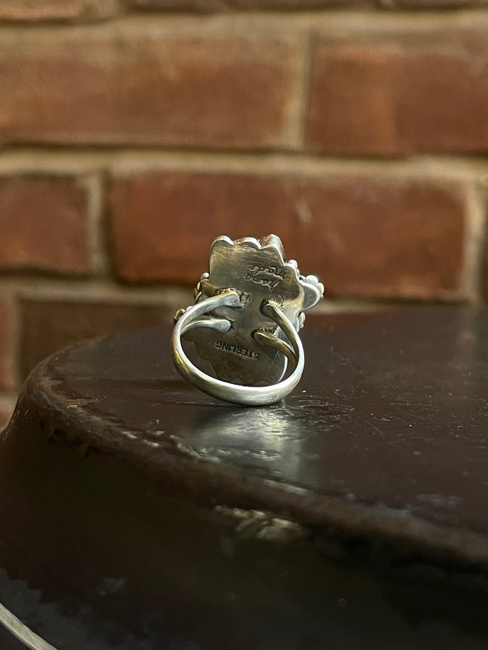 Kingman Turquoise Floral Ring Size 7.25 | 925 Sterling Silver G561