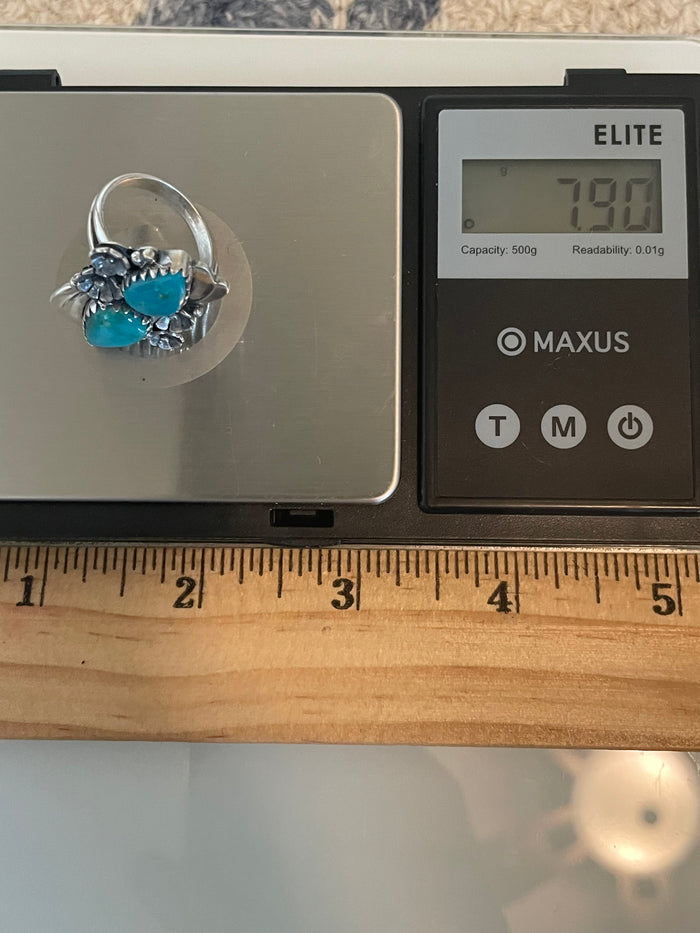 Kingman Turquoise Floral Ring Size 7.25 | 925 Sterling Silver G561