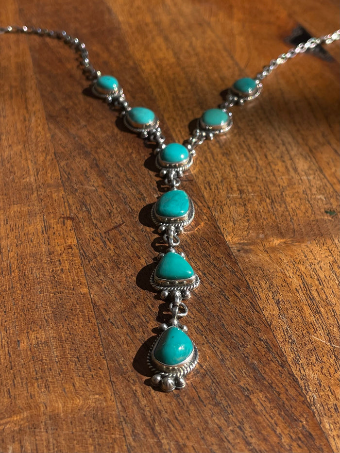 Kingman Turquoise Lariat Necklace | Sterling Silver | Handmade C848