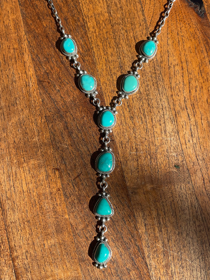 Kingman Turquoise Lariat Necklace | Sterling Silver | Handmade C848