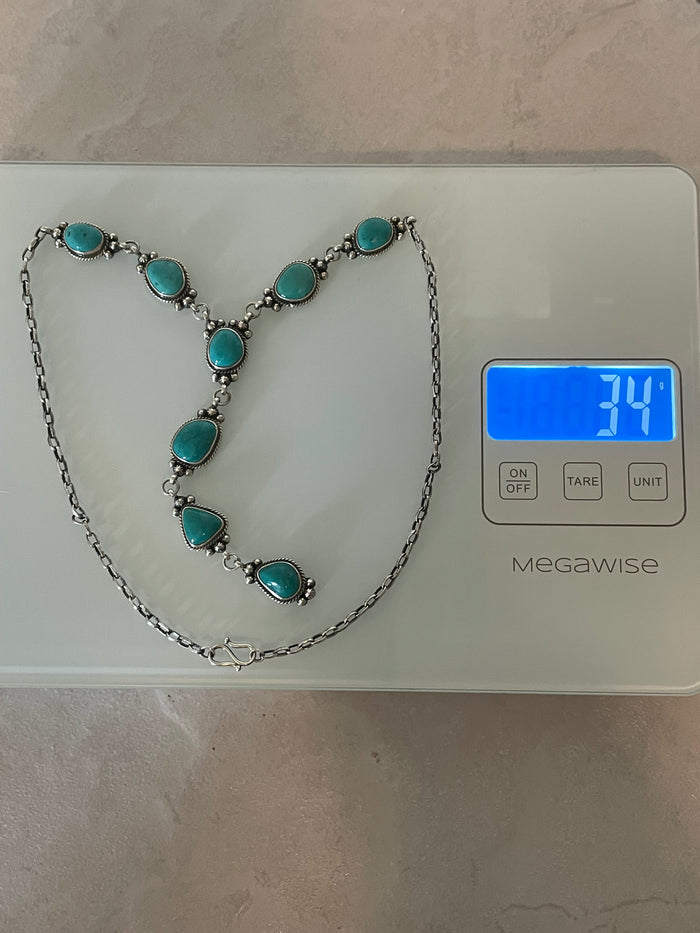 Kingman Turquoise Lariat Necklace | Sterling Silver | Handmade C848