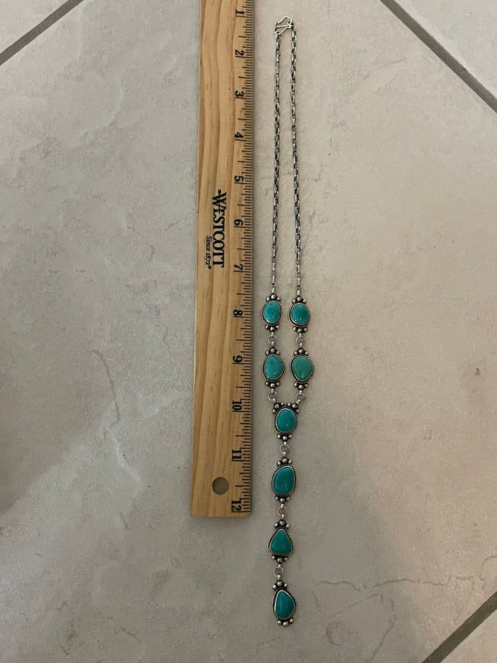 Kingman Turquoise Lariat Necklace | Sterling Silver | Handmade C848