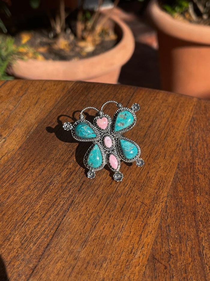 Kingman Turquoise Pink Conch Cluster Ring | Sterling Silver | Size 7 C851