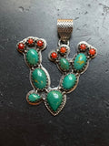 Kingman Turquoise Prickly Pear Cactus Pendant | 925 Sterling Silver G622
