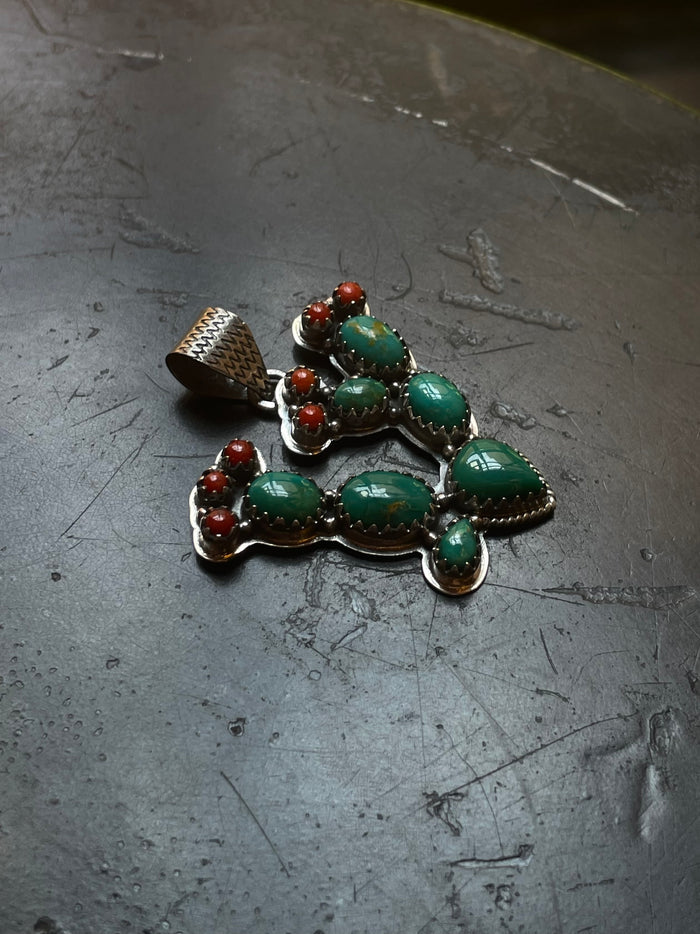 Kingman Turquoise Prickly Pear Cactus Pendant | 925 Sterling Silver G622