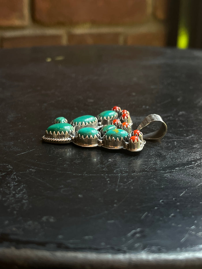 Kingman Turquoise Prickly Pear Cactus Pendant | 925 Sterling Silver G622