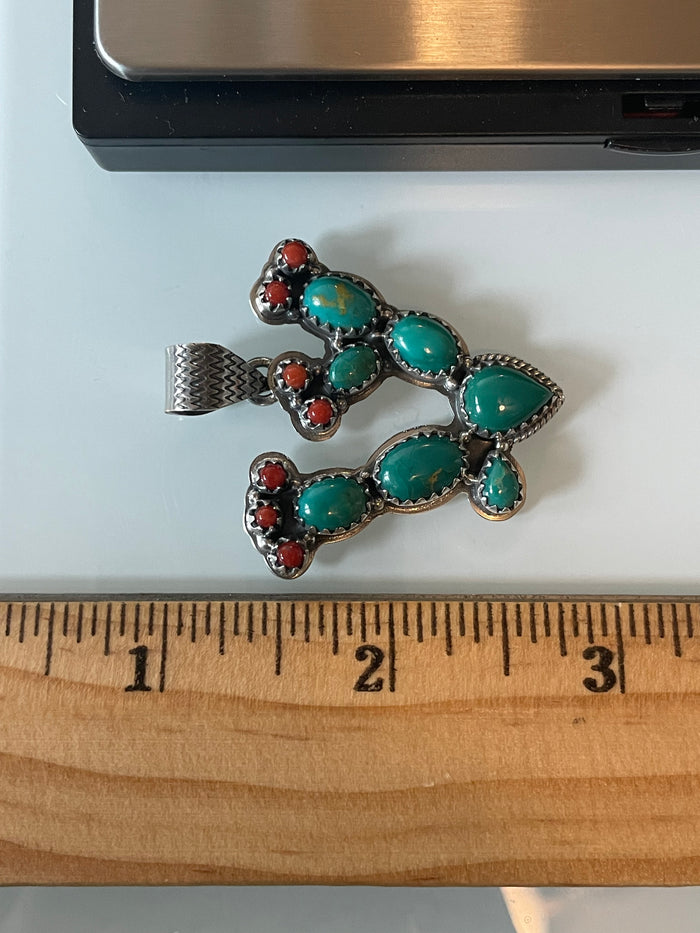 Kingman Turquoise Prickly Pear Cactus Pendant | 925 Sterling Silver G622