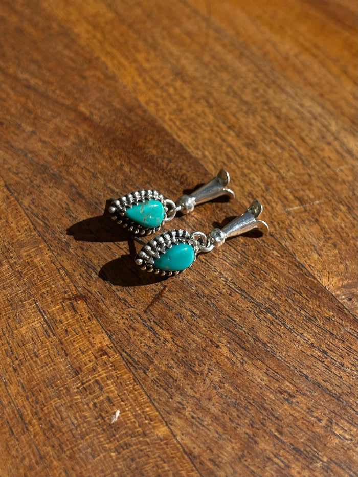 Kingman Turquoise Squash Blossom Stud Earrings | 925 Sterling Silver C843