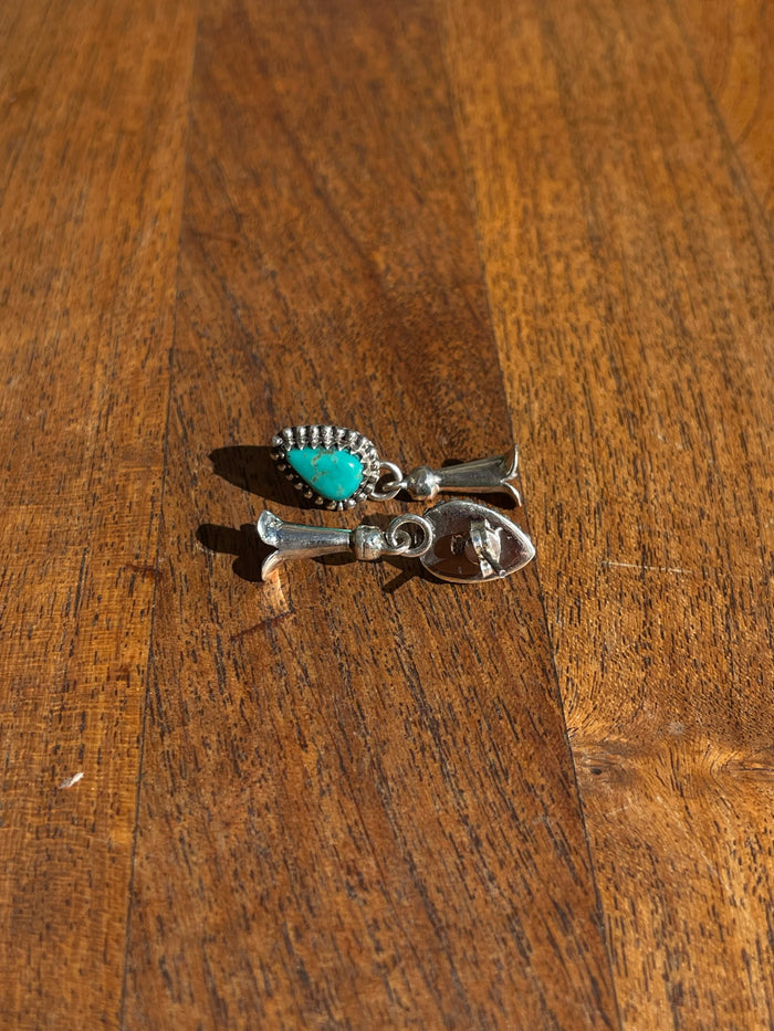 Kingman Turquoise Squash Blossom Stud Earrings | 925 Sterling Silver C843