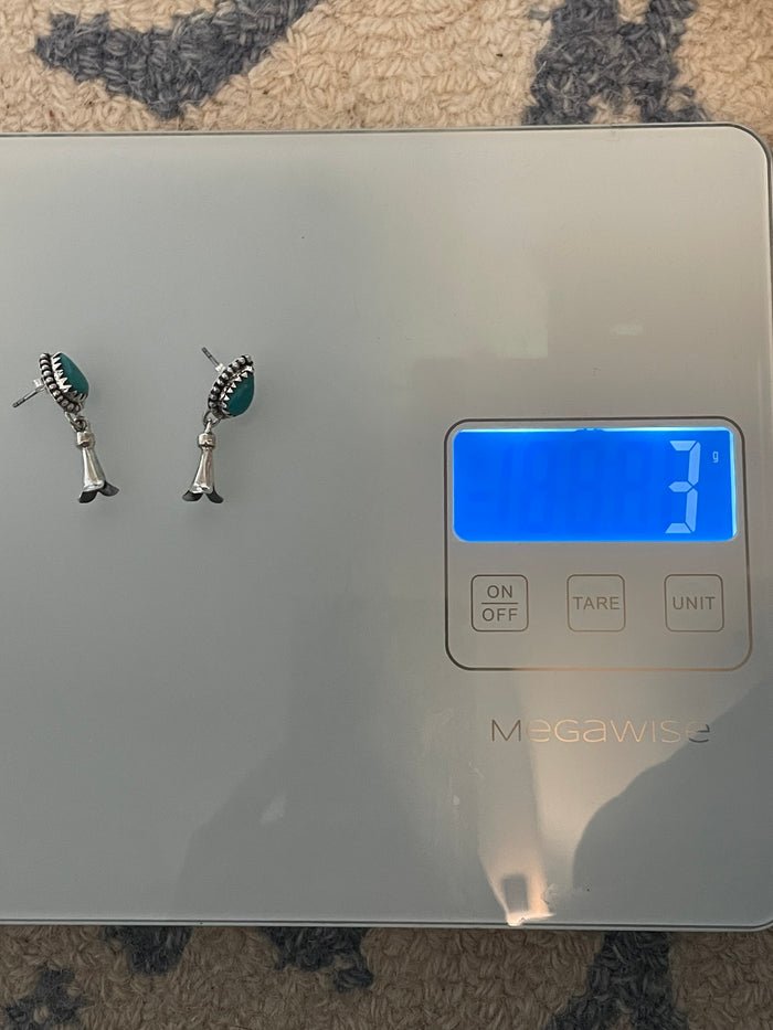 Kingman Turquoise Squash Blossom Stud Earrings | 925 Sterling Silver C843
