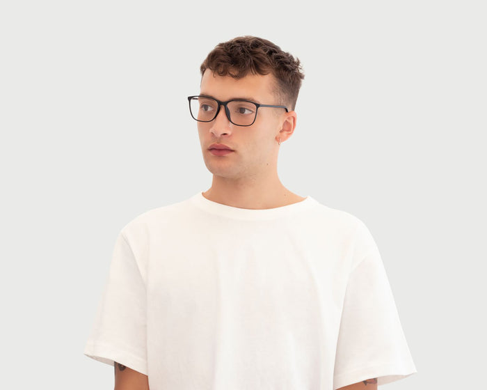 lifestyle-Charcoal::men Kinley+ Eyeglasses square black plant-based