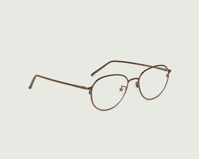 Brass::Koa Eyeglasses round Brown metal front diagonal