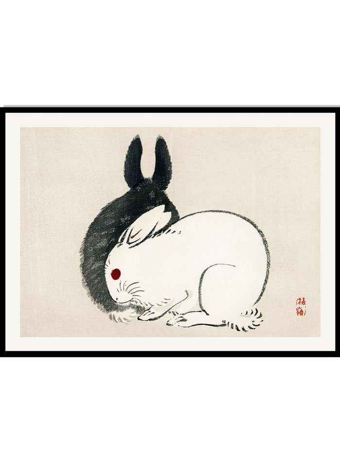 Kono Bairei "Black and White Rabbits" Art Print_Sugar & Canvas_Kono Bairei