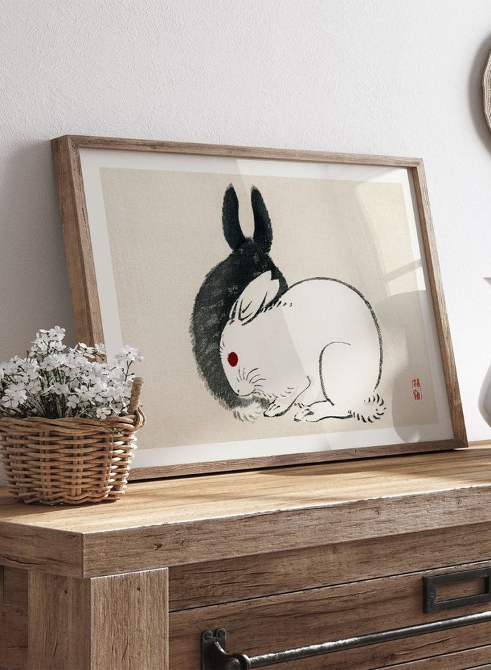 Kono Bairei "Black and White Rabbits" Art Print_Sugar & Canvas_Kono Bairei