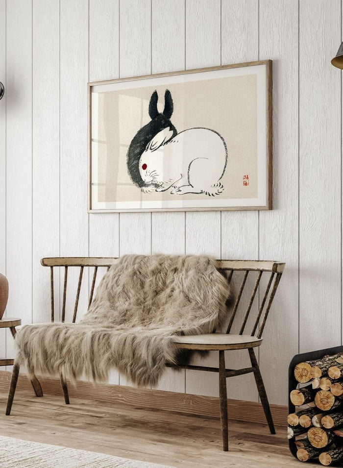 Kono Bairei "Black and White Rabbits" Art Print_Sugar & Canvas_Kono Bairei