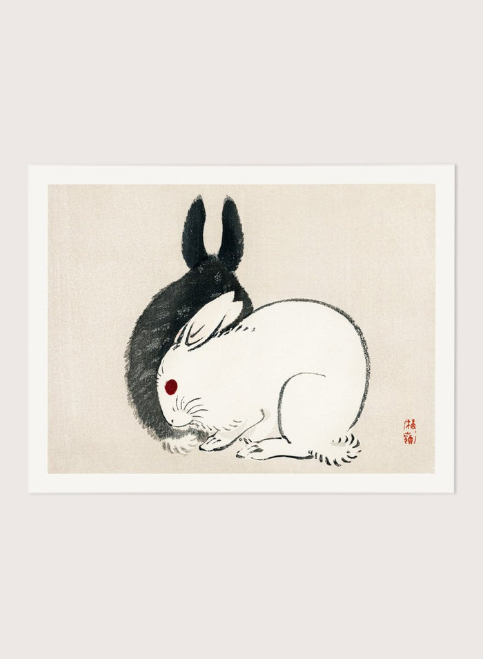 Kono Bairei "Black and White Rabbits" Art Print_Sugar & Canvas_Kono Bairei