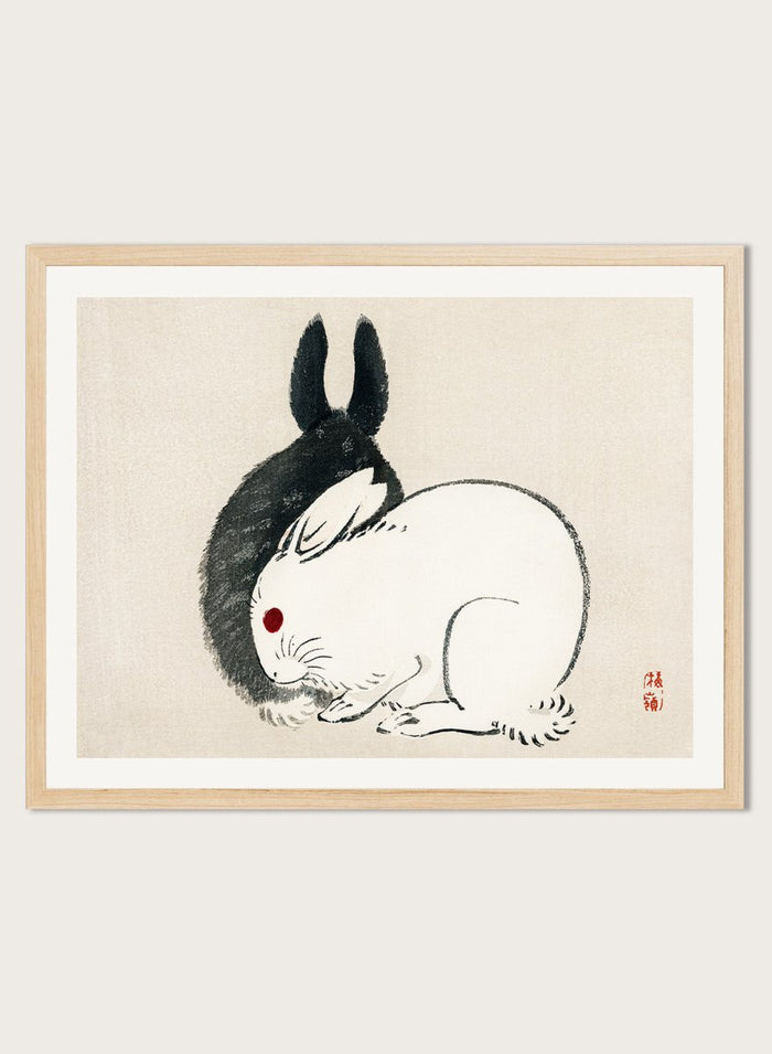 Kono Bairei "Black and White Rabbits" Art Print_Sugar & Canvas_Kono Bairei
