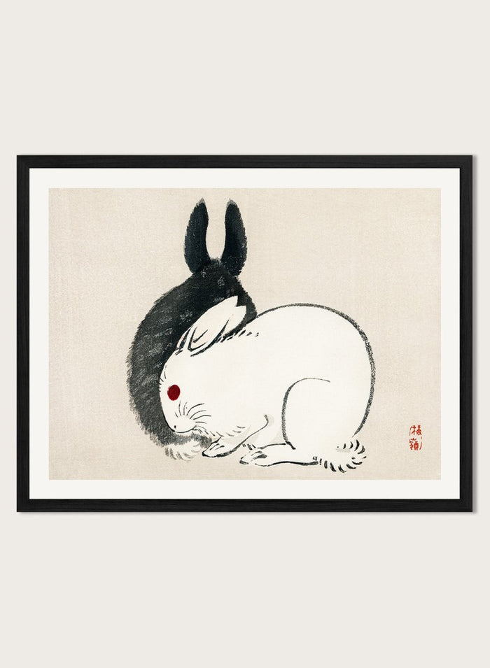 Kono Bairei "Black and White Rabbits" Art Print_Sugar & Canvas_Kono Bairei