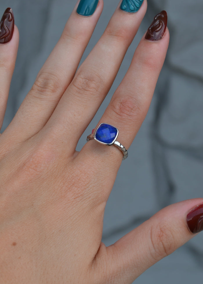 Lapis Cushion Sterling Silver Ring
