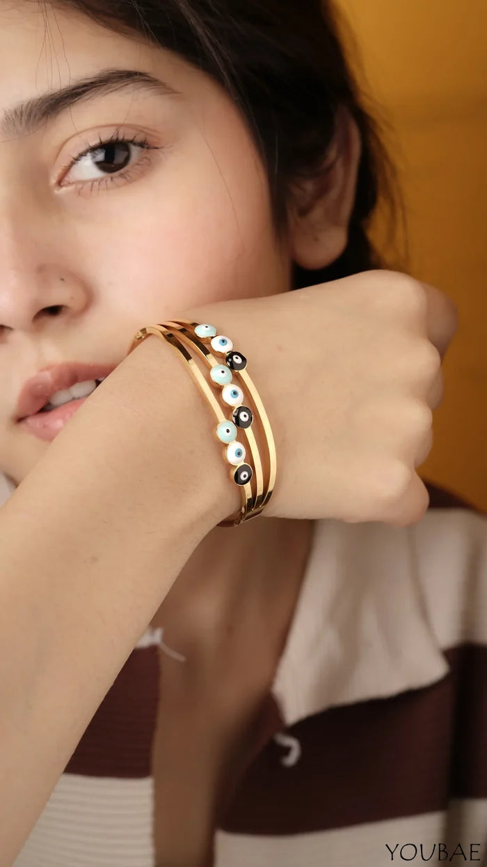 Layered Evil Eye Free Size Anti Tarnish Bracelet - Single