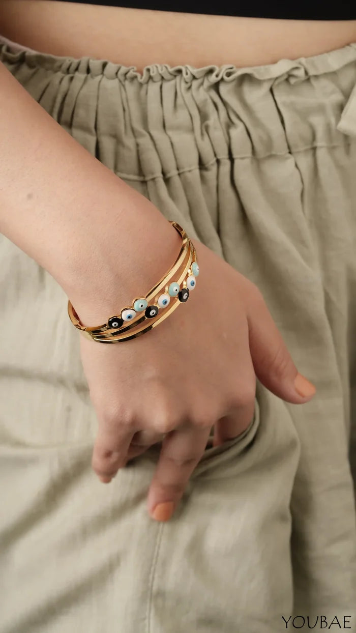 Layered Evil Eye Free Size Anti Tarnish Bracelet - Single