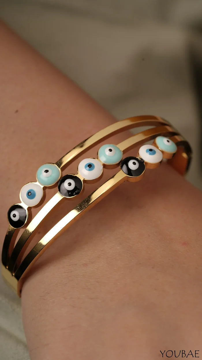 Layered Evil Eye Free Size Anti Tarnish Bracelet - Single
