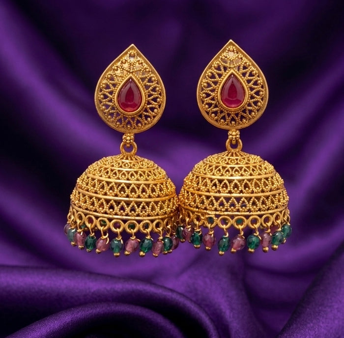 #LC1036 Traditional Jhumka with Bead Detailing
