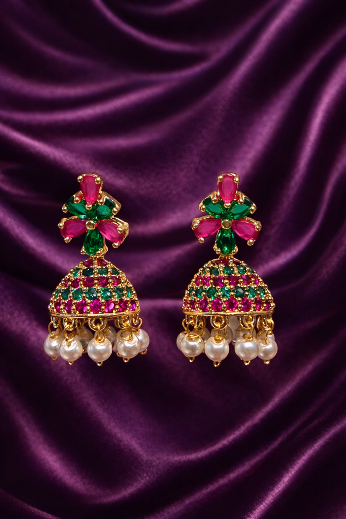 #LC1047 Small Royal Floral Jhumka with Pearl Drop