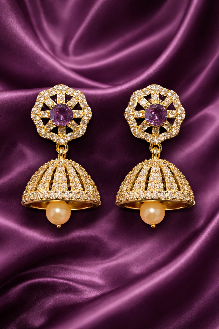#LC1047 Small Royal Floral Jhumka with Pearl Drop