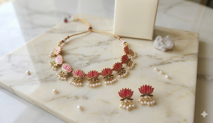 #LC1062 Lotus Chain with earrings