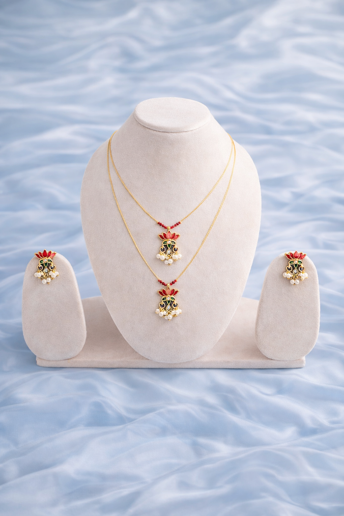 #LC1076 Double layered lotus invisible chain with earrings