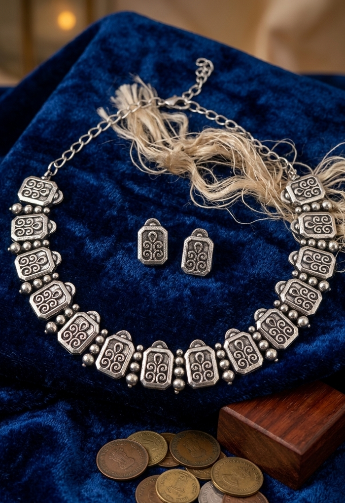 #LC1111 Oxidised Veda Choker Set