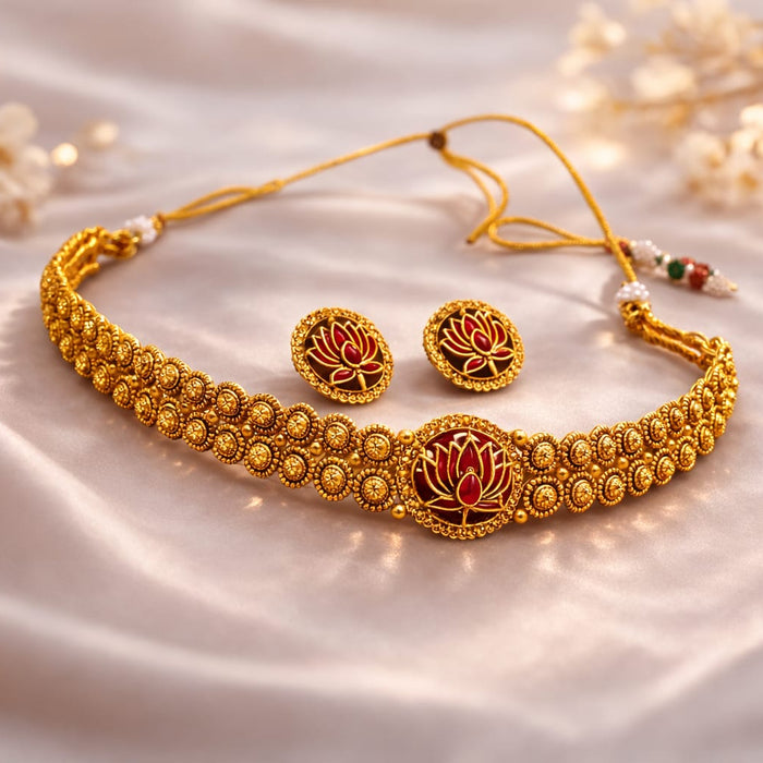 #LC1116 Meenakari Lotus Choker Set
