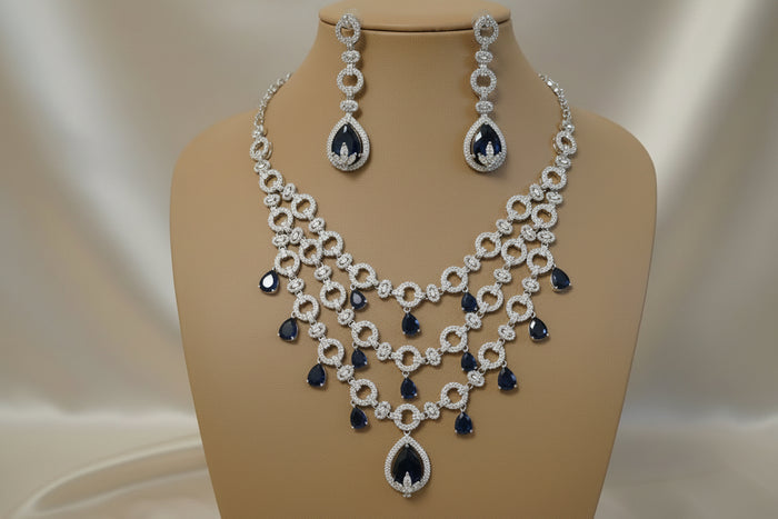 #LC1151 Cubic zirconia stones paired with rich blue sapphire-colored drops