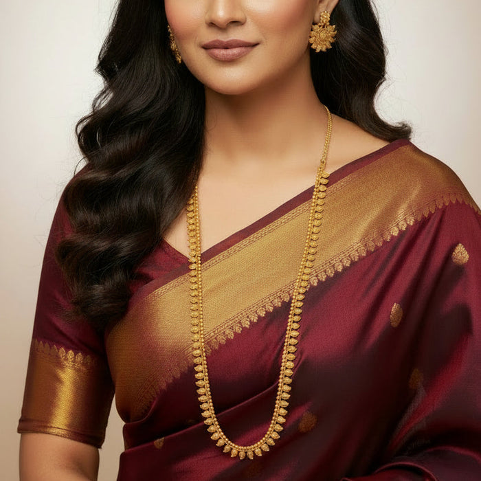 #LC1220 traditional South Indian mango haram or coin design long necklace set