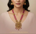 #LC1223 Lakshmi temple long haram necklace with matching jhumka earrings.