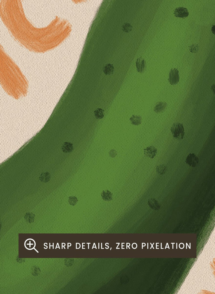 An art print featuring a hand-drawn green pickle centered on a cream background, surrounded by a blue scalloped border. The words 'PICKLE' and 'LOVER' appear in orange lettering, with two small blue hearts near the corners. Cute Pickle Lover by Lisa Solomoniuk premium framed fine art print featuring a giant green pickle, playful lettering, blue hearts, and a hand-painted border.