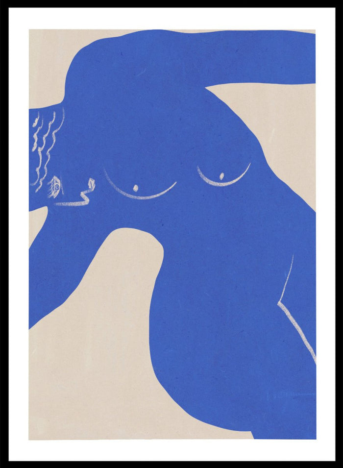 Bold Blue Silhouette art print by Little Dean. Contemporary abstract wall art featuring expressive blue shapes, minimalist portrait design, and modern illustration style.