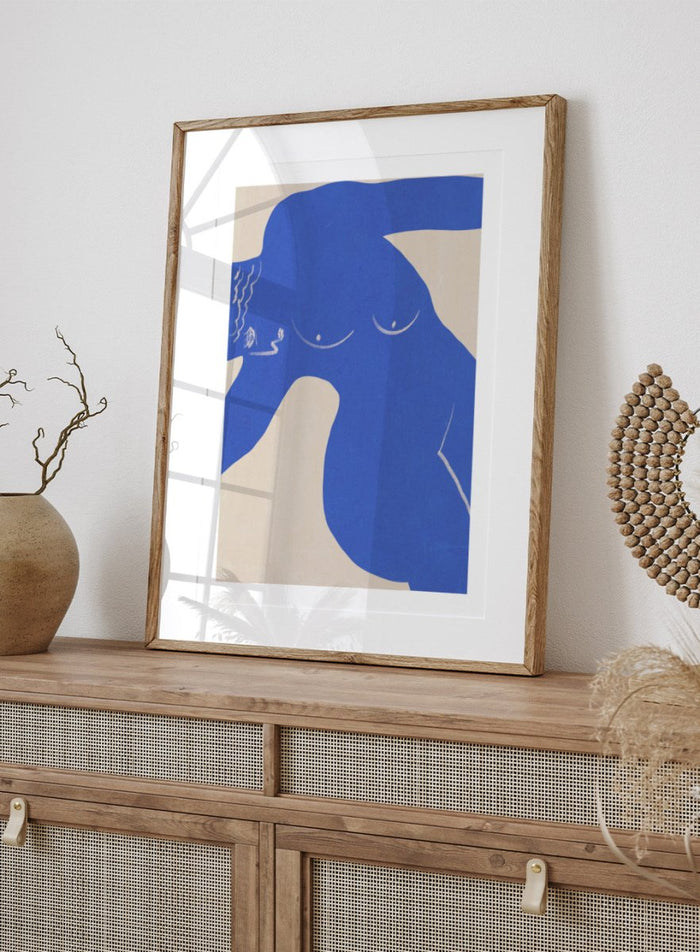 Bold Blue Silhouette art print by Little Dean. Contemporary abstract wall art featuring expressive blue shapes, minimalist portrait design, and modern illustration style.
