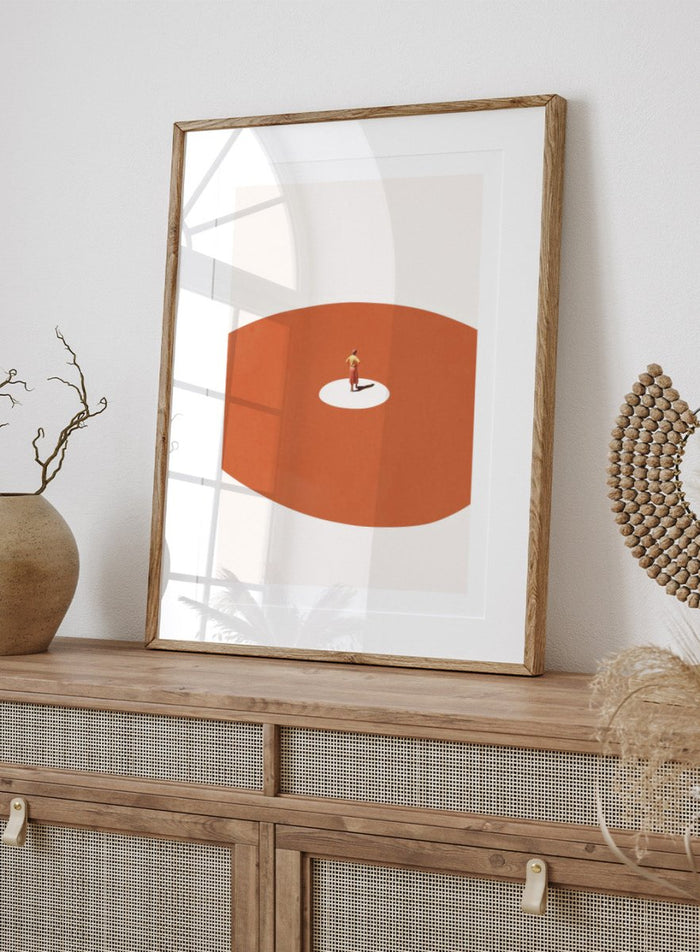 Confidence by Maarten Léon is a minimalist collage art print exploring self confidence through scale and space. Premium fine art print with real wood frame options.