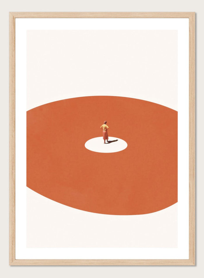 Confidence by Maarten Léon is a minimalist collage art print exploring self confidence through scale and space. Premium fine art print with real wood frame options.