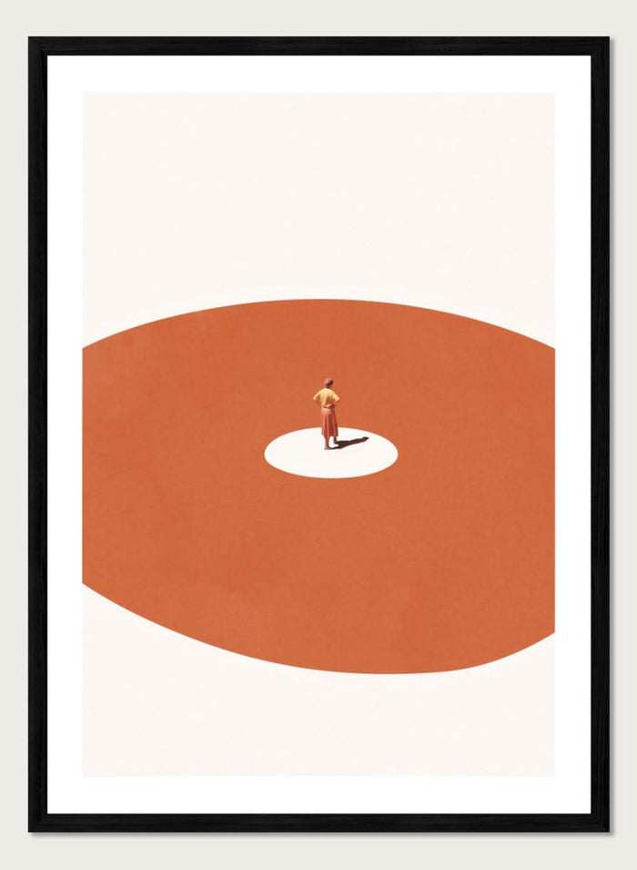 Confidence by Maarten Léon is a minimalist collage art print exploring self confidence through scale and space. Premium fine art print with real wood frame options.