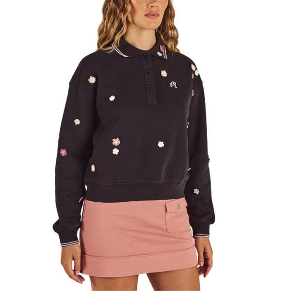 Malbon Naomi Blossom Longsleeve Golf Polo Smokey Black - FA26 Women